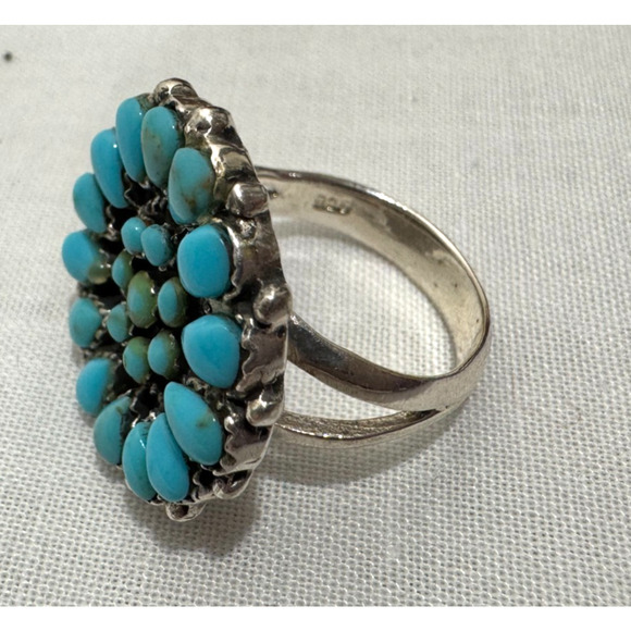 Womens Turquoise Ring 925 Sleeping Beauty Zuni Cluster Sterling Silver Sz 7.5 - Picture 4 of 5